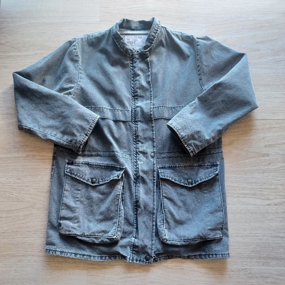 Vintage The Wear Of The West Denim Jacket Zip-Snap Pocket Charcoal M Made in USA